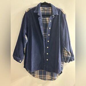Missguided blue corduroy plaid button up jacket sweater